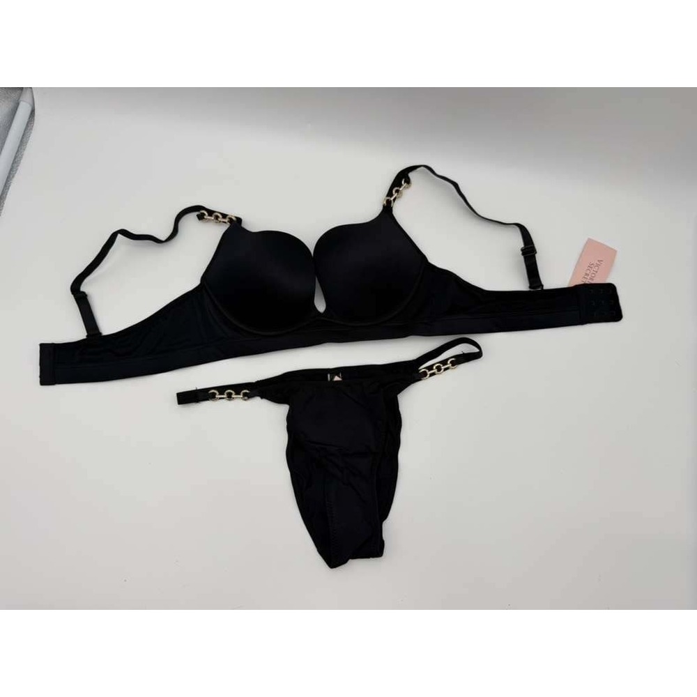 Victoria's Secret Classic Black Lingerie Set -‎ Bra 34B & Panty Medium NWT
